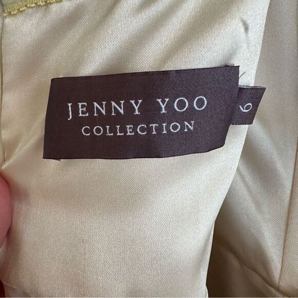 Jenny Yoo Collection Coco Gold Dot Jacquard Strapless Cocktail Mini Dress - Picture 9 of 10